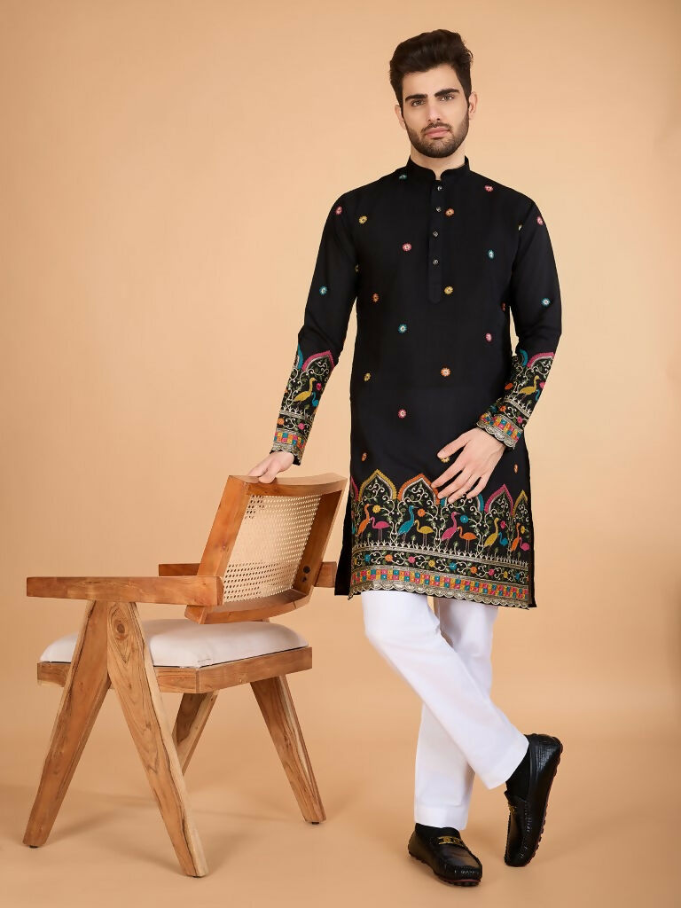 Vastranavya Black Exclusive Festival Wear Viscose Silk Thread & Sequence Embroidered Work Kurta