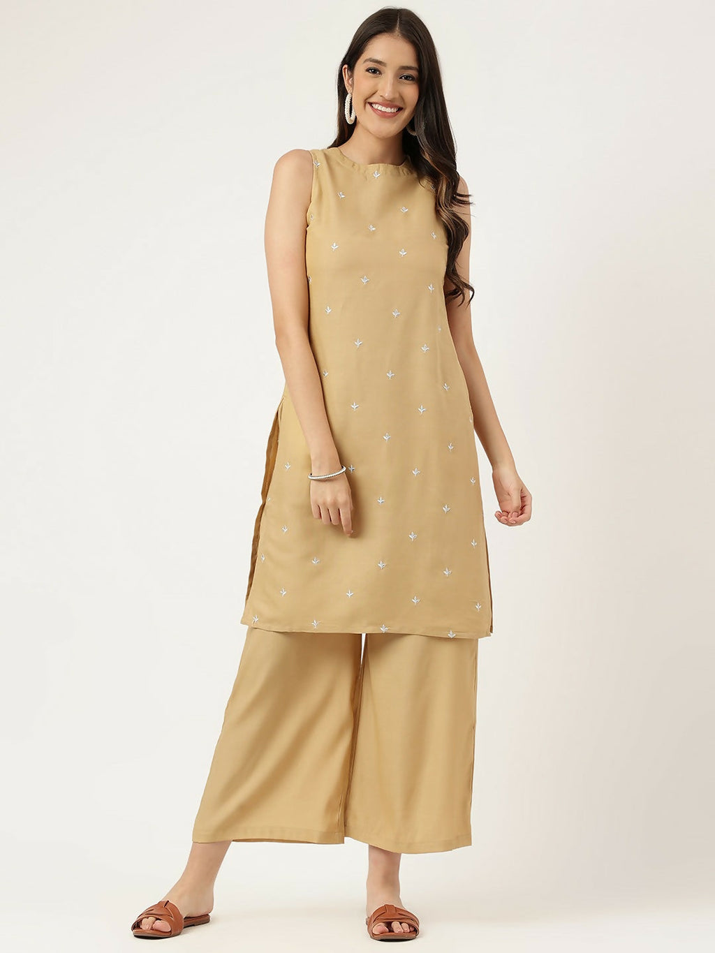 Joban Fashion Beige Rayon and Embroidered Work Straight Kurta Bottom Set