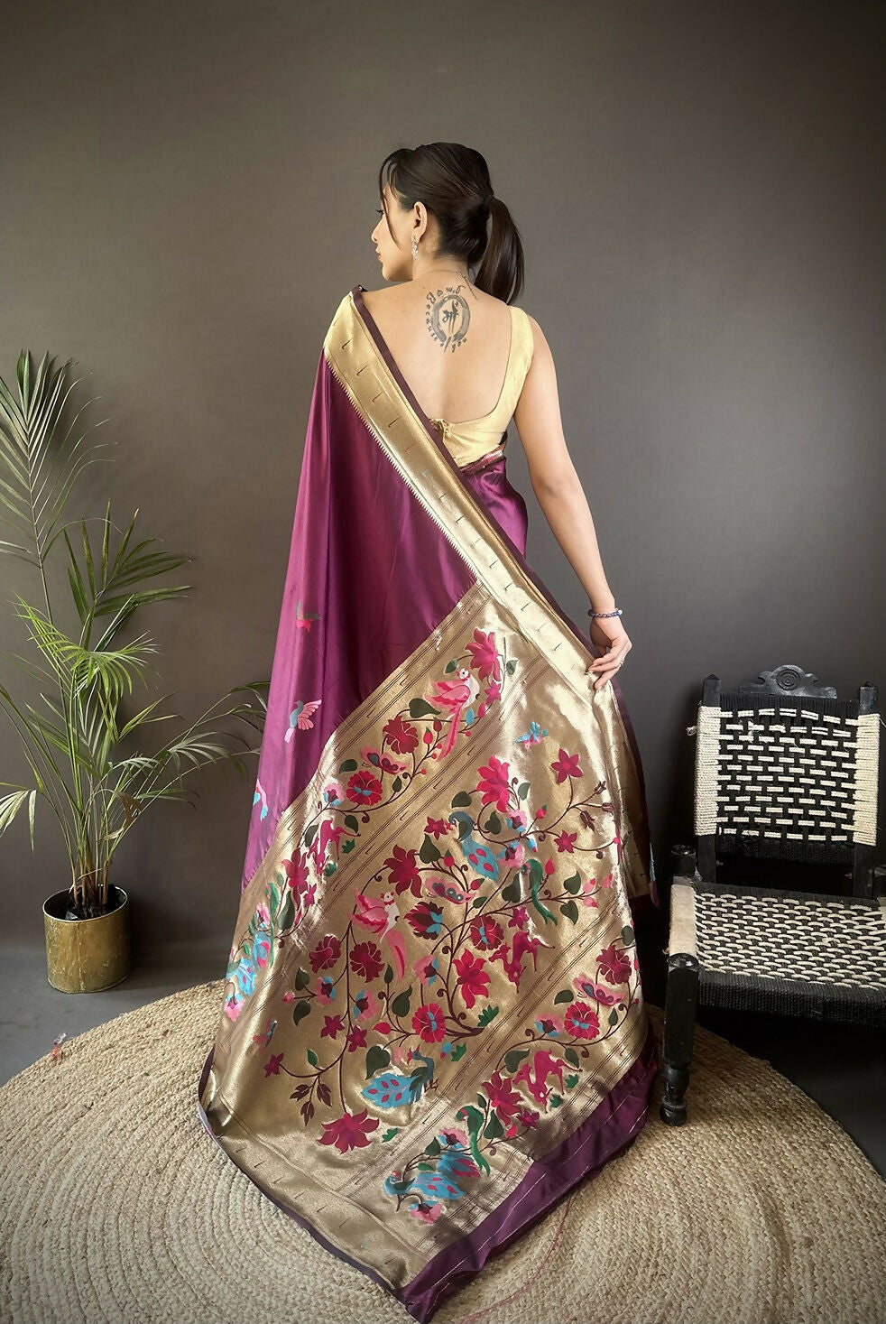 Joban Fashion Purple Floral Paithani Sarees