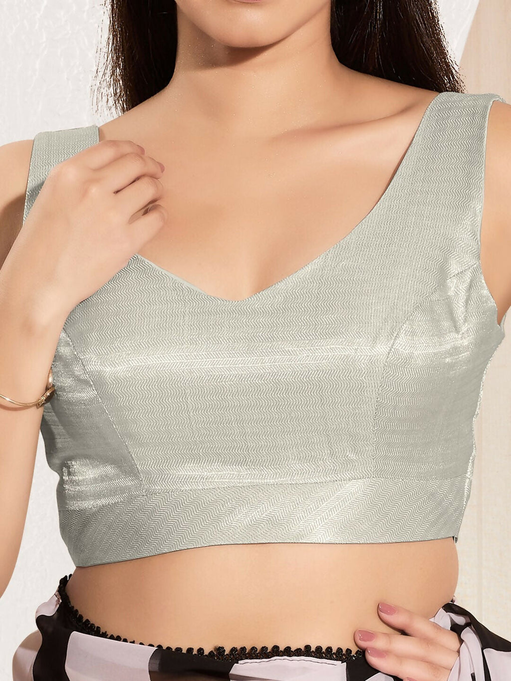 Joban Fashion Silver Mulberry Silk Padded Blouse With Sweetheart Neck Sleeveless - Distacart