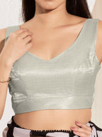 Joban Fashion Silver Mulberry Silk Padded Blouse With Sweetheart Neck Sleeveless - Distacart