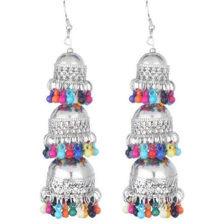 MS Fashion India Muskan Fancy Sterling Silver Earrings With Jhumki & Multicolor Beads