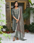 Vaasva Women's Chanderi Printed Suit Set With Pant And Printed Dupatta
