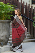 Beatitude Brown Cotton Jacquard Border Tangail Handloom Saree