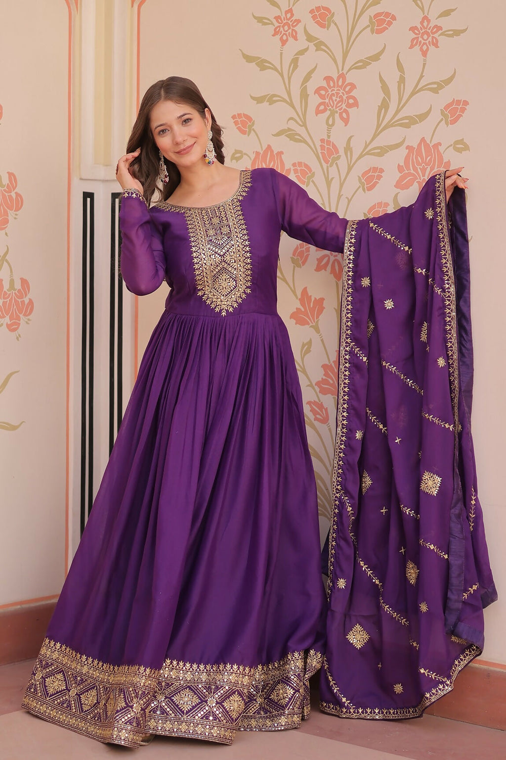 Joban Fashion Purple Georgette Sequence Embroidery Work Kurta Set - Distacart