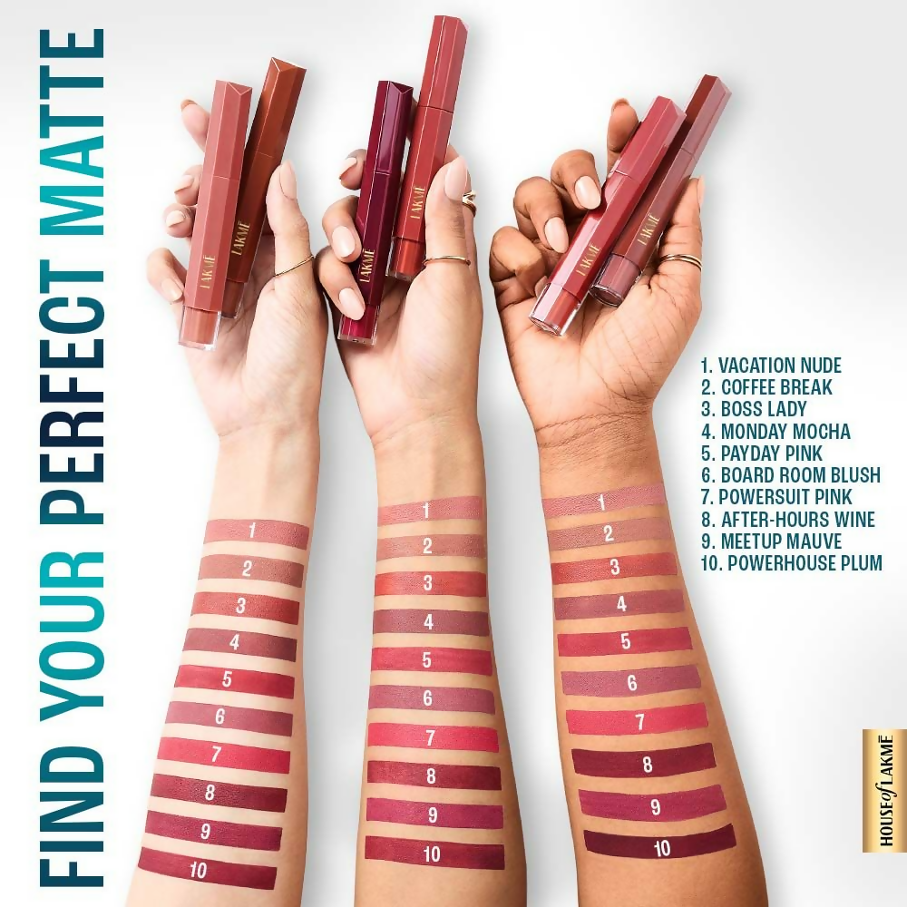 Lakme 9to5 Hya Matte Liquid Lipstick + Hyaluronic Acid - Boss Lady Brick