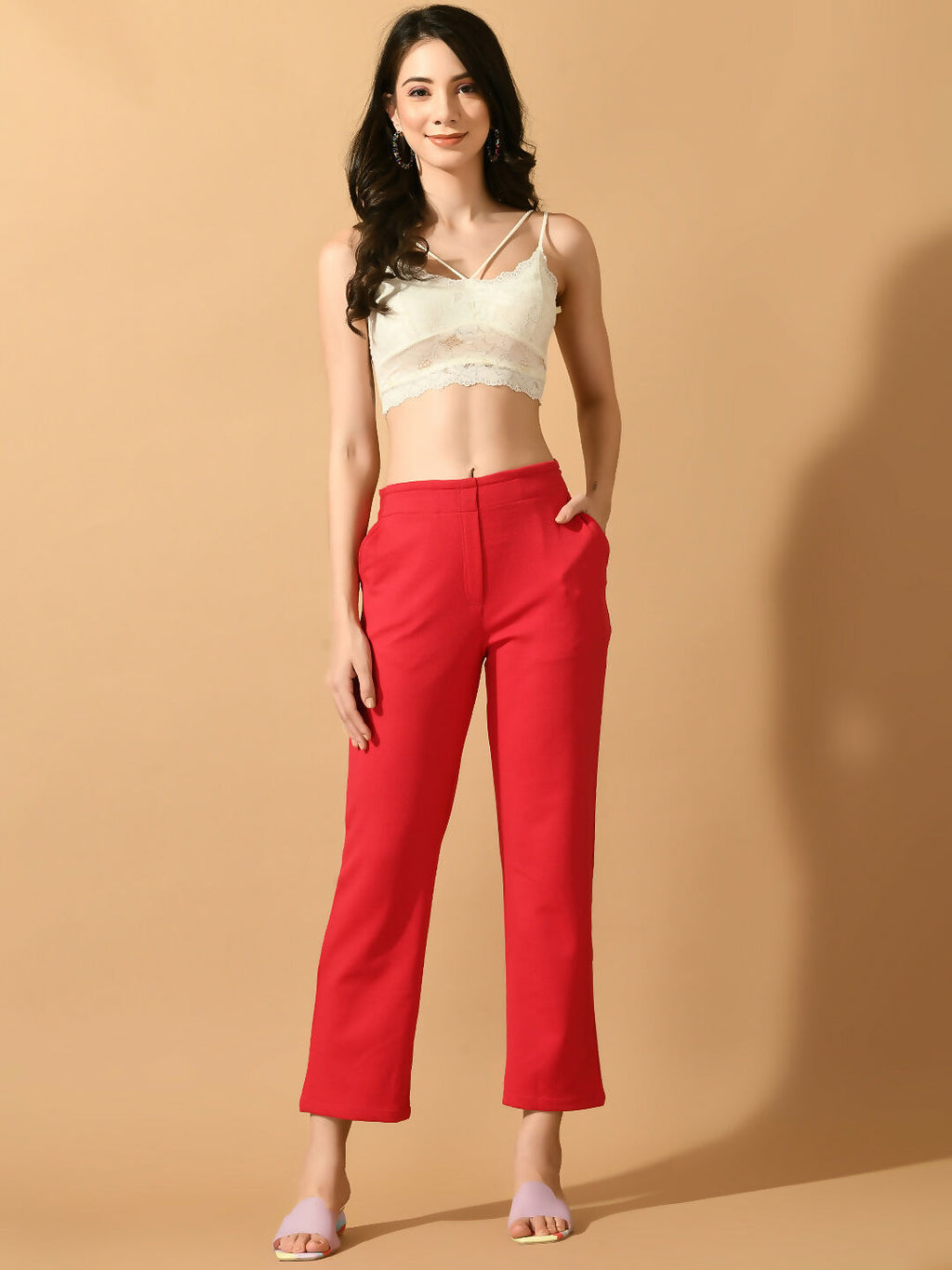 Myshka Women's Pink Straight Fit Party Trouser