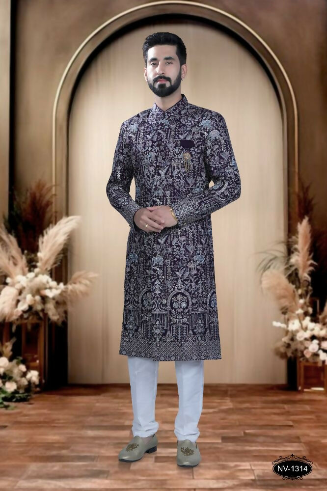 Joban Fashion Men's Wine Base ( Pink & Blue ) TR Kurta with Pyjama