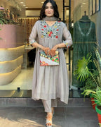 The52 Grey Women's Gorgeous Chinon Viscose Fabric Embroidered Work Straight Kurta Pant and Dupatta Set - Distacart