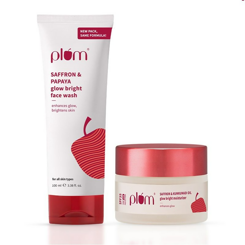 Plum Saffron & Papaya Glow Bright Gel Face Wash and Moisturizer Combo - Distacart