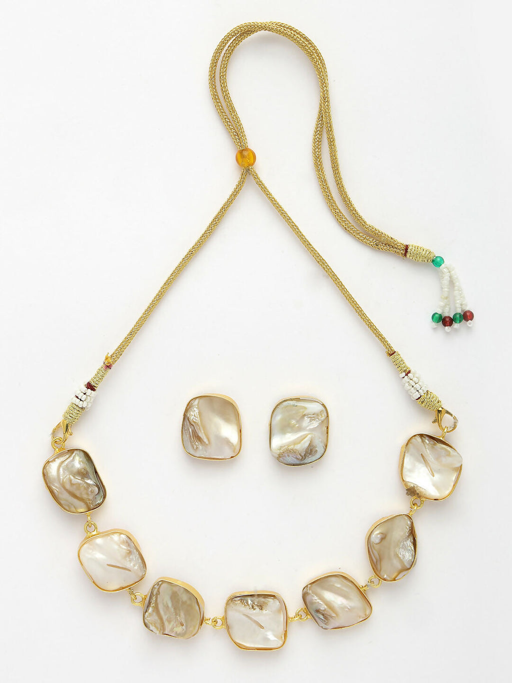 NVR Women's Gold-Polished Mother of Pearl Handcrafted Jewellery Set