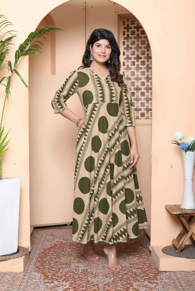 Miravan Womens Green Cotton Anarkali Kurta - Distacart