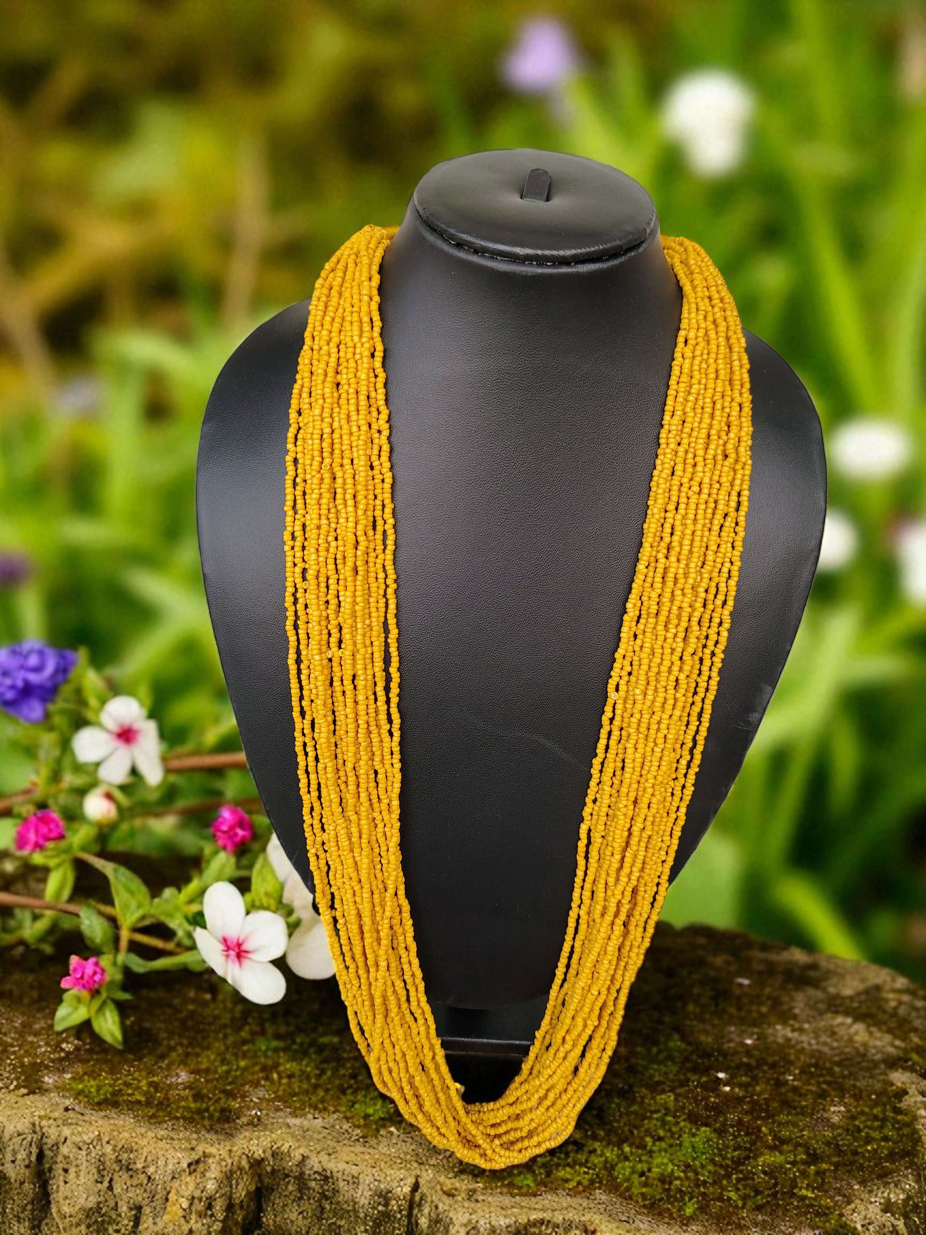Inhanns Rangsaaz 20-Layer Luxe Long Beaded Only Necklace - Yellow Only Necklace
