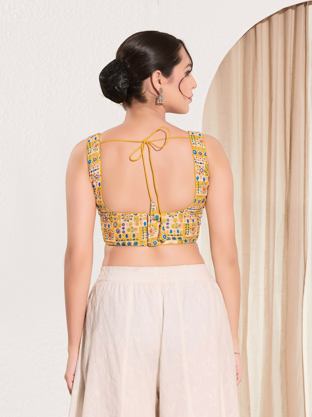 Joban Fashion Yellow Viscose Rayon Padded Blouse With Square Neck Sleeveless - Distacart