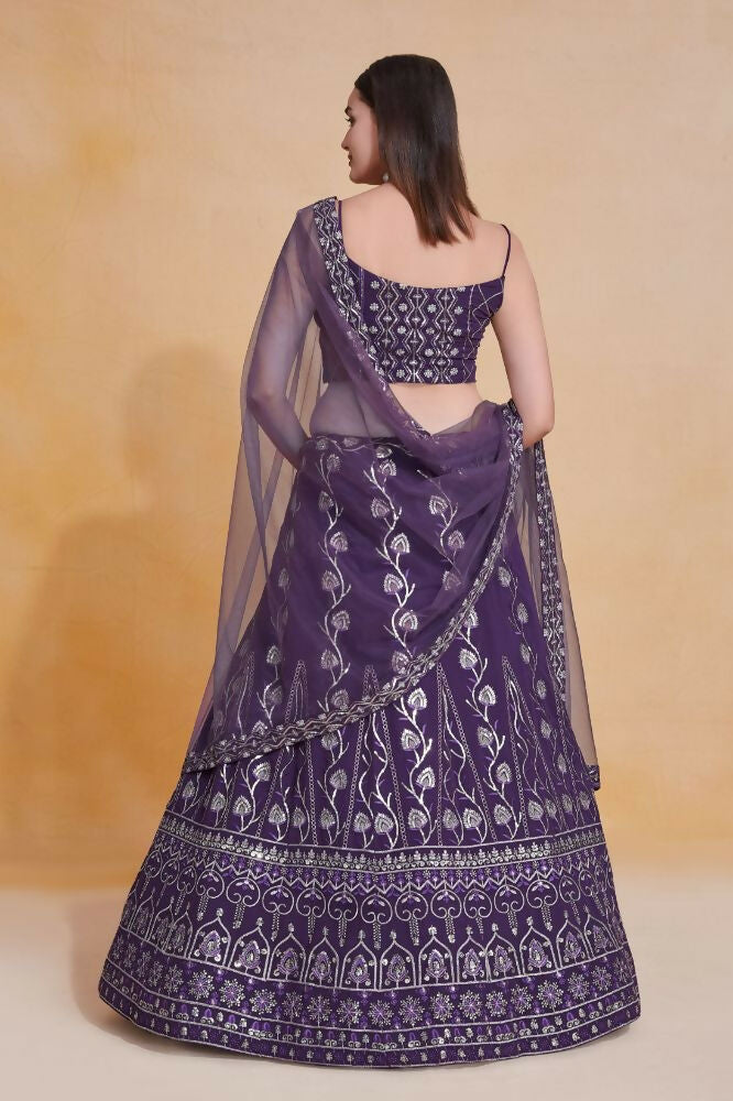 Purple Zari Sequence Embroidery Georgette Lehenga Choli - Jihu Culture