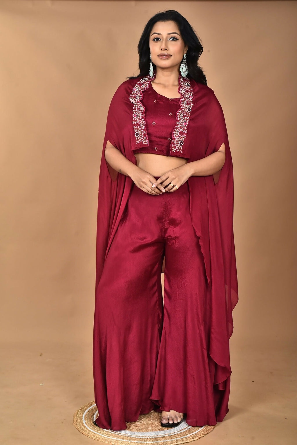 Morchari Women And Hand Embroidery Palazzo Set-Magenta