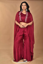 Morchari Women And Hand Embroidery Palazzo Set-Magenta