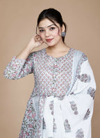 Miravan Women's Blue Printed With Gota Patti Work Anarkali Kurta With Dupatta