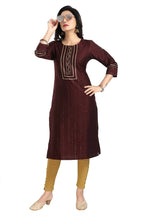 Snehal Creations Beautiful Brown Cotton Silk Designer Long Kurti Tunic With Sequines Embroidery - Distacart