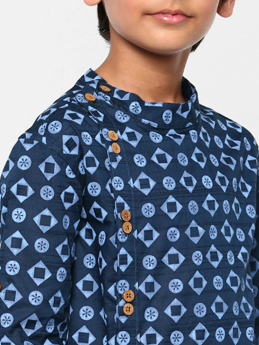 Manet Ethnic Full Sleeves Circle Printed Shirt - Blue