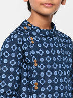 Manet Ethnic Full Sleeves Circle Printed Shirt - Blue