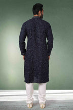 Raivat Ethnic Cotton Printed Work Kurta Pajama In Navy Blue Colour