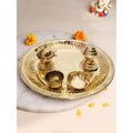 Tied Ribbons Gold Toned Pooja Thali With Attached Incense Diya Tilak Holder