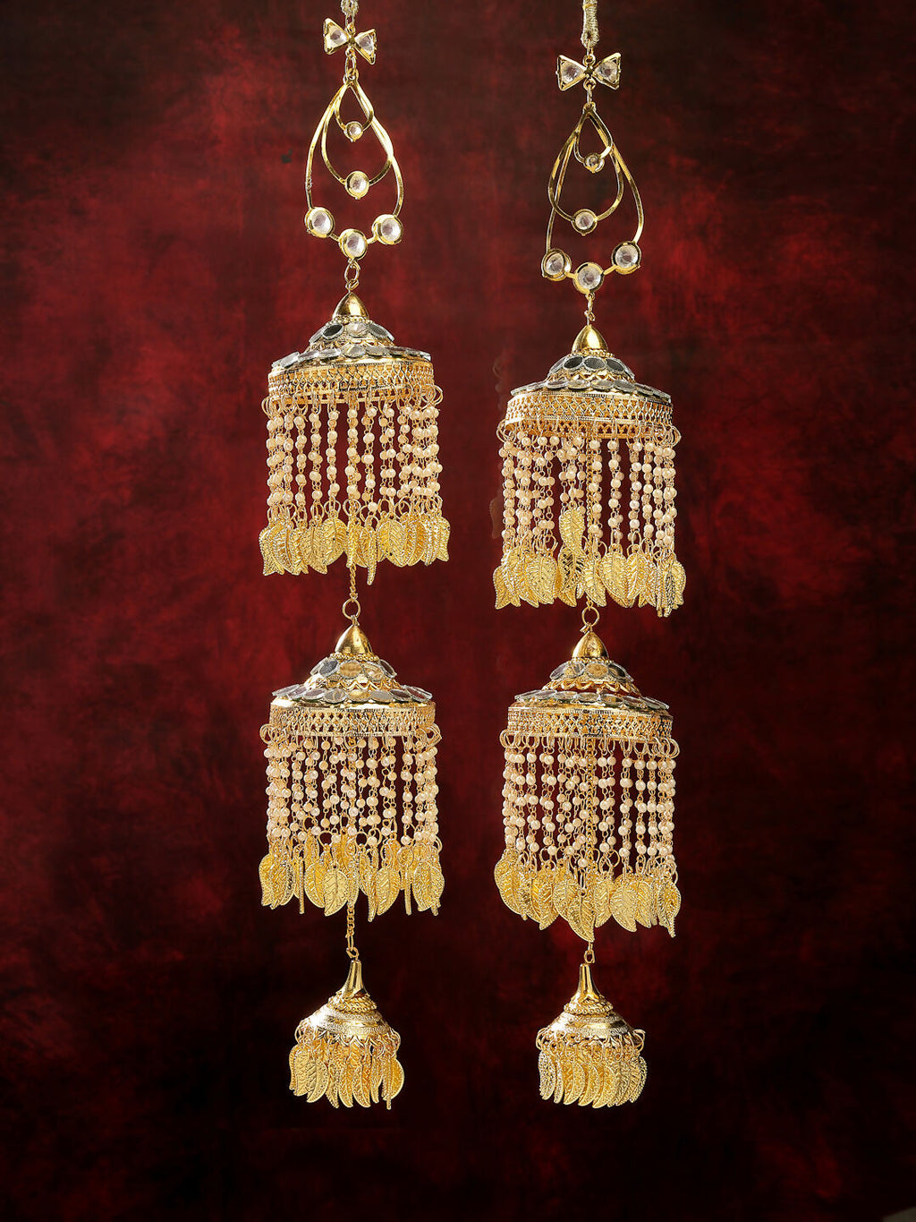 NVR Women's Pack Of 2 Gold-Polished & White Pearl Mirror Work Bridal Layered Kaleera Sets - Distacart