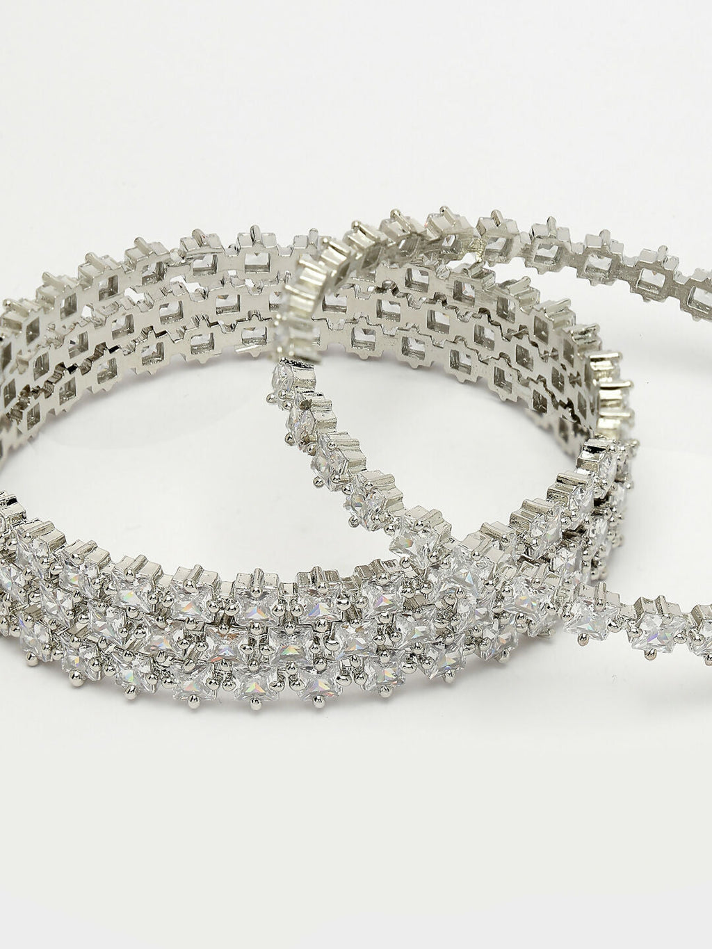 NVR Women's Set of 4 Silver-Plated CZ Stone-Studded Handcrafted Bangles - Distacart