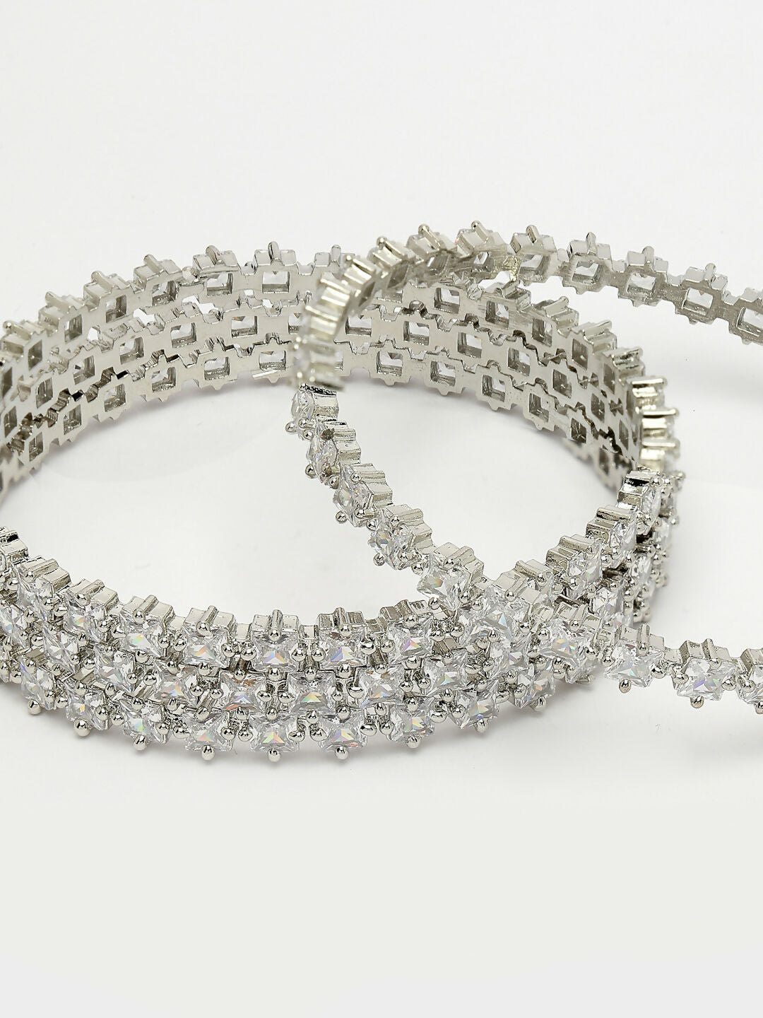 NVR Women's Set of 4 Silver-Plated CZ Stone-Studded Handcrafted Bangles - Distacart