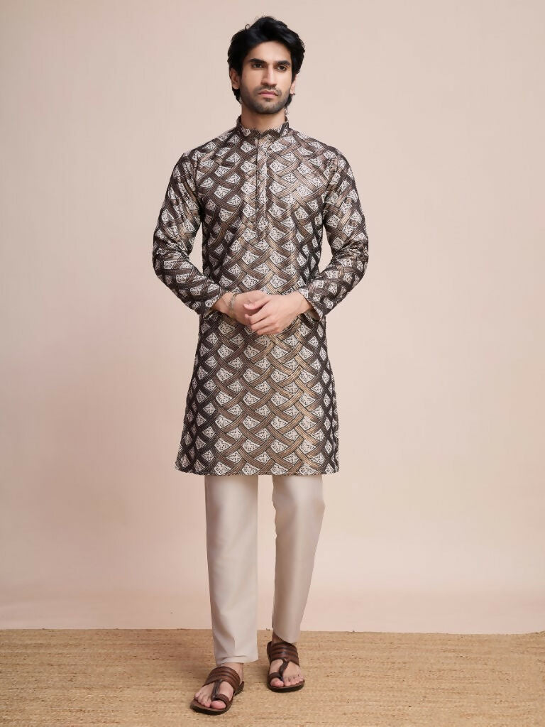 Vastranavya Traditional Festival Wear Pure Silk Thread & Sequence Embroidered Work Kurta