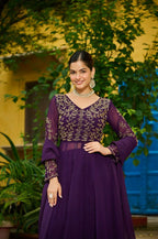 Joban Fashion Purple Readymade Kurta Set With Sequence embroidery Work - Distacart