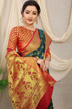 Jyoti Fashion Women's Bottle Green Banarasi Silk Zari Woven Saree with Blouse