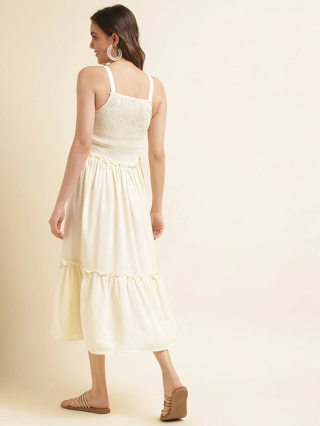 White Cotton Solid Flared Dress with Printed Shrug - Yukti - Distacart