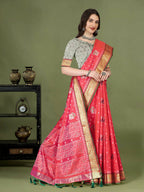 Lorenvalley Fashion Peach Patola Silk Woven Design Zari Meenakari Weaving Saree