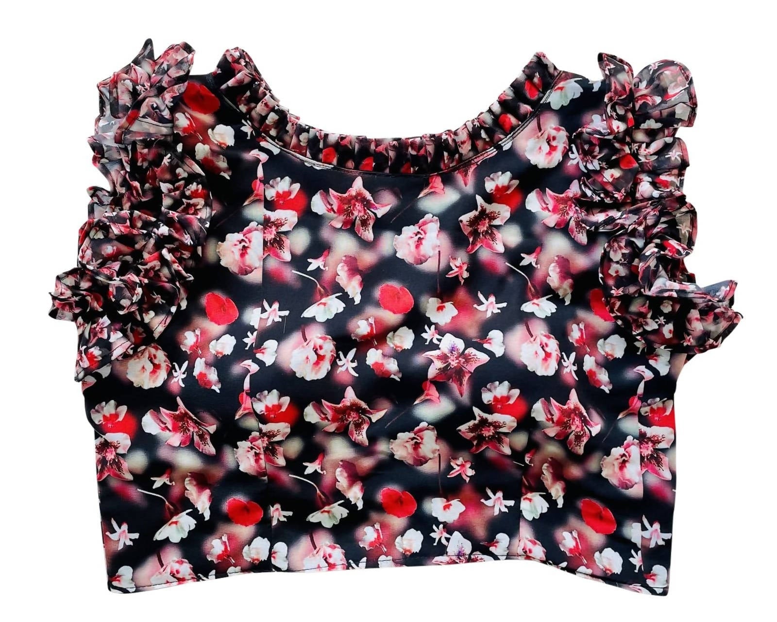 Vamika Beautiful Black Georgette Frill Blouse - Distacart