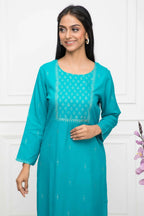 Myshka Women Blue Solid Rayon Straight Round Neck Kurtas - Distacart