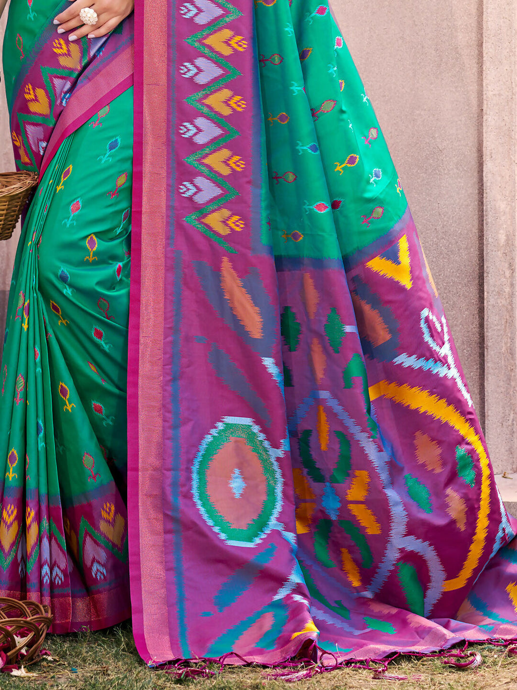Shree Shyam Fashion Rama Green Pochampally Silk Saree - Distacart