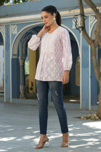 Juniper Women's Lavender Cambric Placement Floral Printed Tunic - Distacart