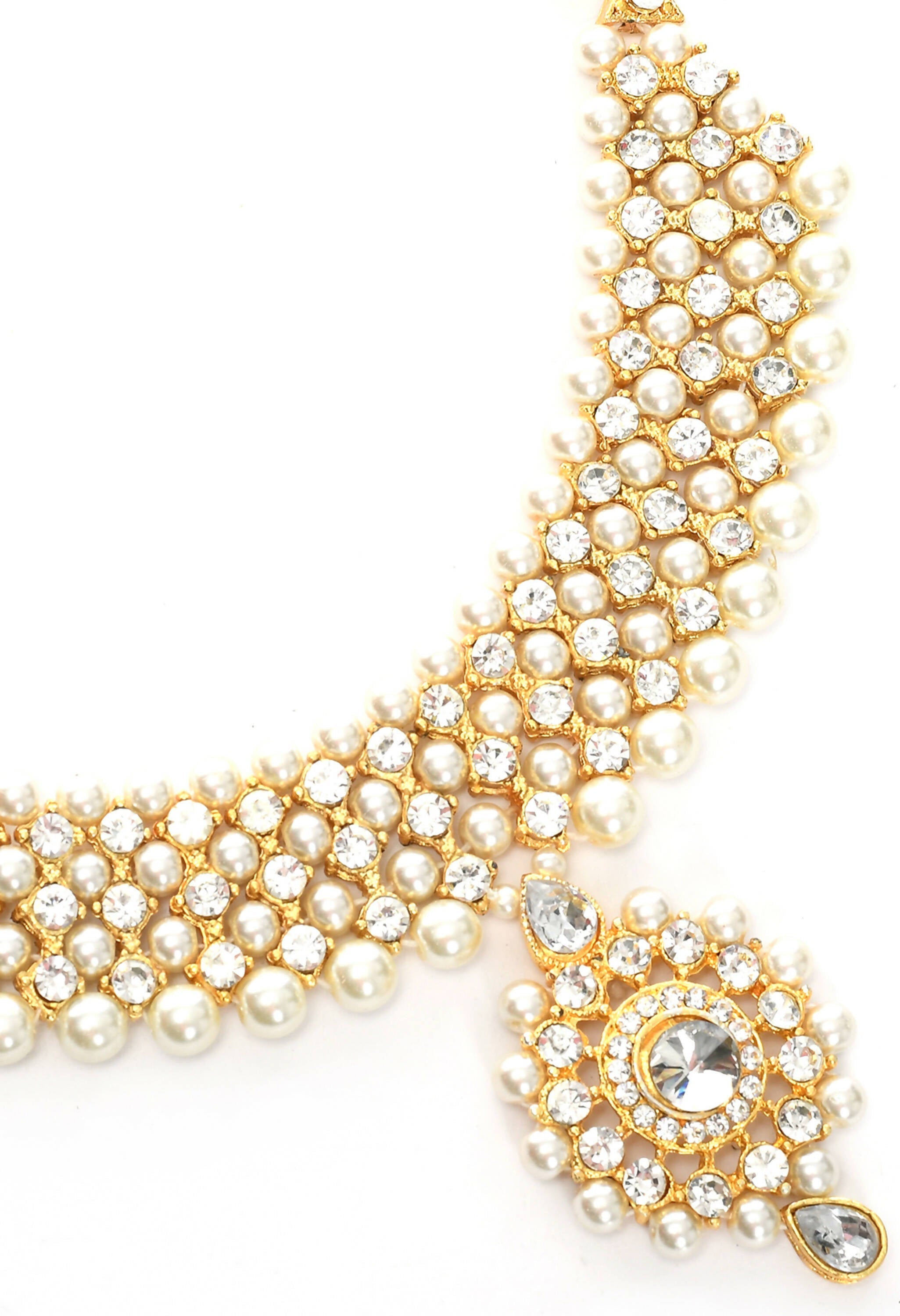Mominos Fashion Johar Kamal Gold-Plated Rani Haar with Off white Pearls Jewellery Set - Distacart