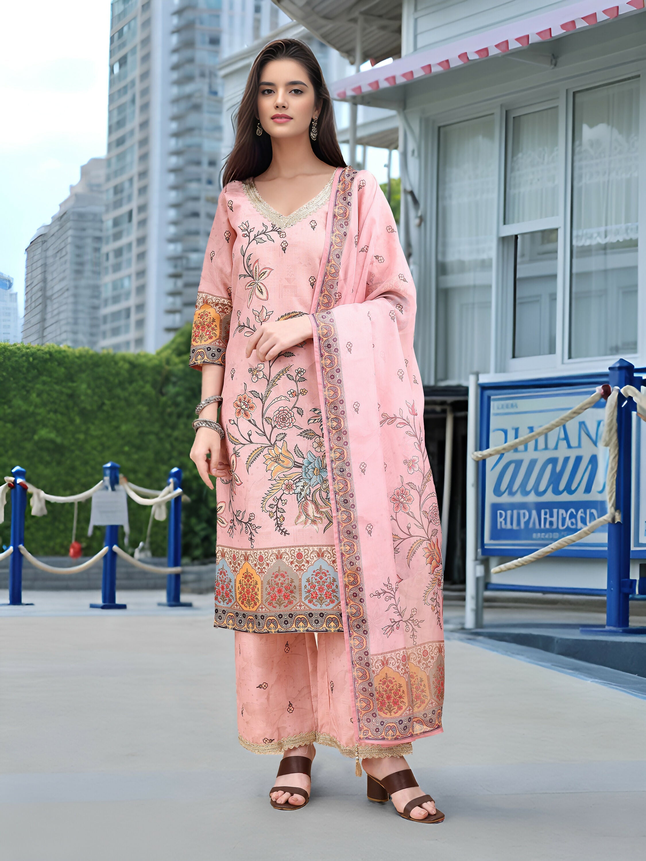 Joban Fashion Pink Position Digital Print With Position Foil Kurta Set - Distacart