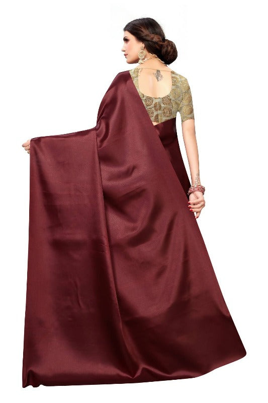  Satin Designer Saree (DUST MAROON)	