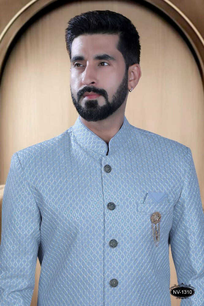 Joban Fashion Men's Blue Base Silk Kurta with Pyjama