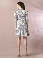 Myshka Women's White Printed Shirt Collar Fit and Flare Party Dress - Distacart