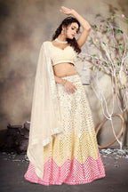 Jyoti Fashion Butter Cream Sequence with Thread Zari Embroidery Georgette Lehenga Choli with Dupatta