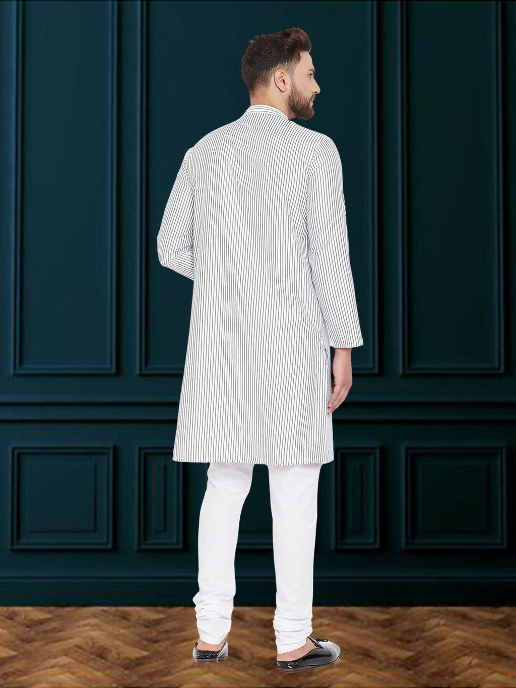 Even Apparels Men's Black and White Striped Kurta