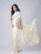 Vastranavya Ivory Mandala Print Free Hand Ready to Wear Saree