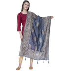 A R SILK Dark Gray Color Silk Pahadi Print Dupattas and Chunnis