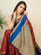 Joban Fashion Red Woven Design Lichi Silk Kanchipuram Saree