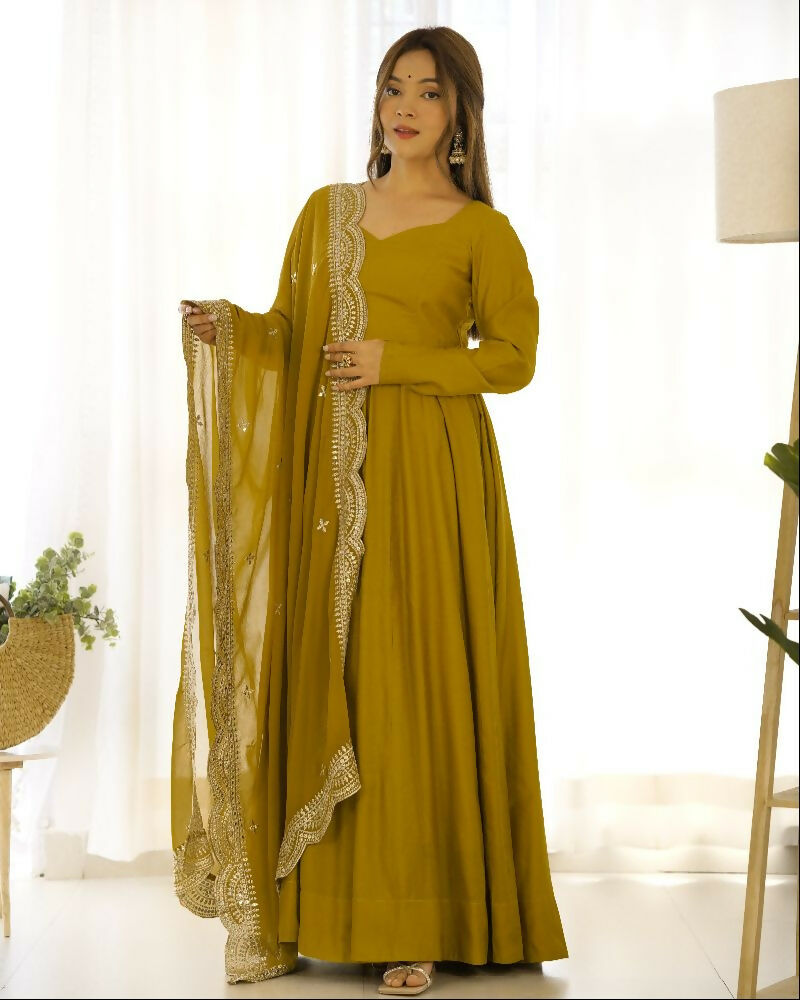 Joban Fashion Mehndi Kurta Set Chanderi Sequence Embroidery Work - Distacart